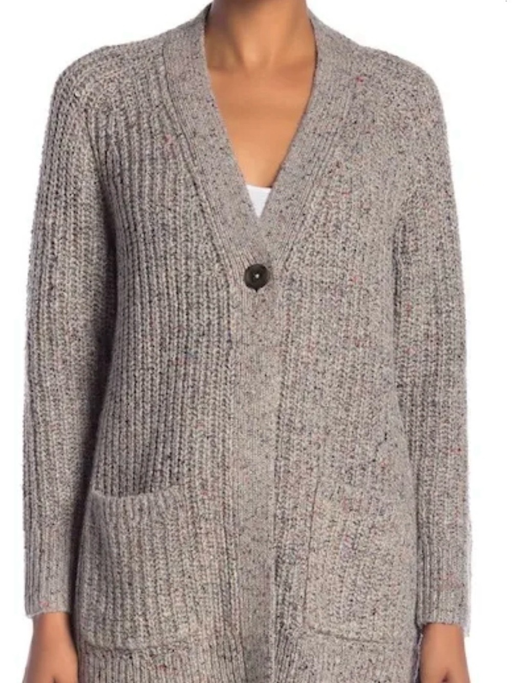 Madewell Speckled Heather Gray Long V-Neck Cardigan